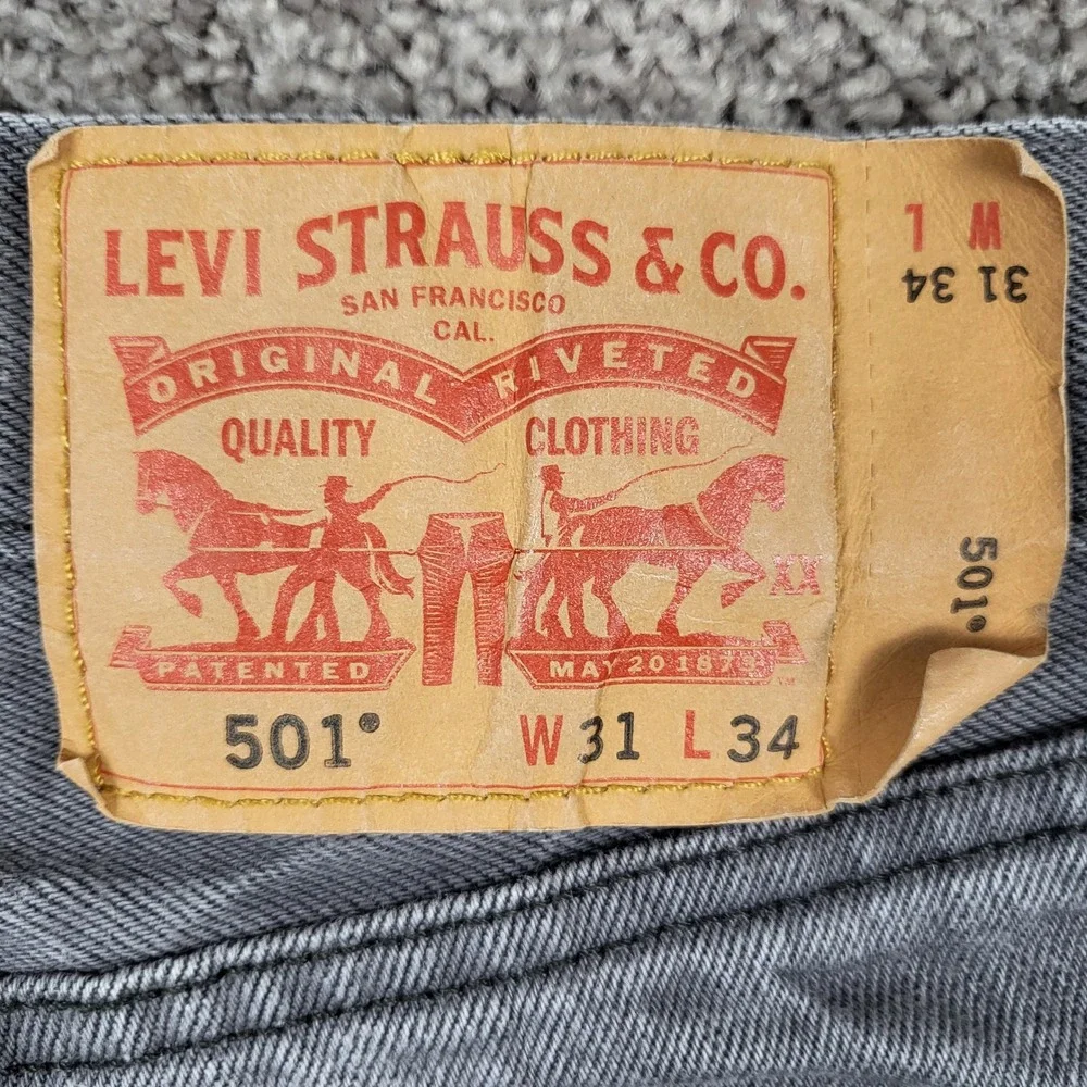 Levi 501 Jeans Mens 31x34 Fits 30x31 Grey Acid Wash Straight Leg Denim Read*